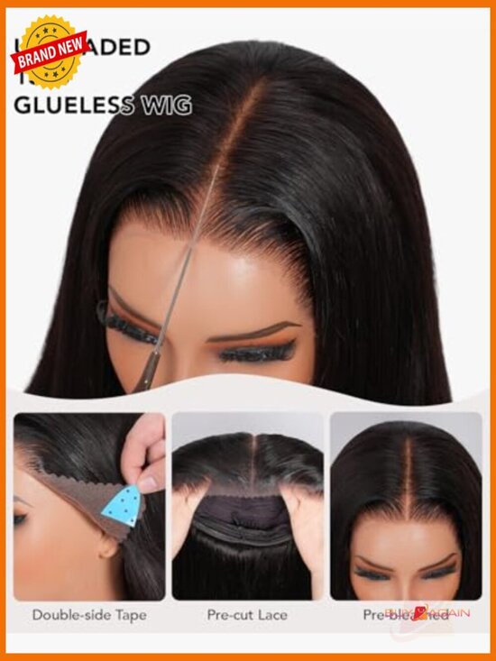 13x6 Glueless Human Hair Wig Straight Pre Plucked Pre Cut HD Lace Drawstring main image 5